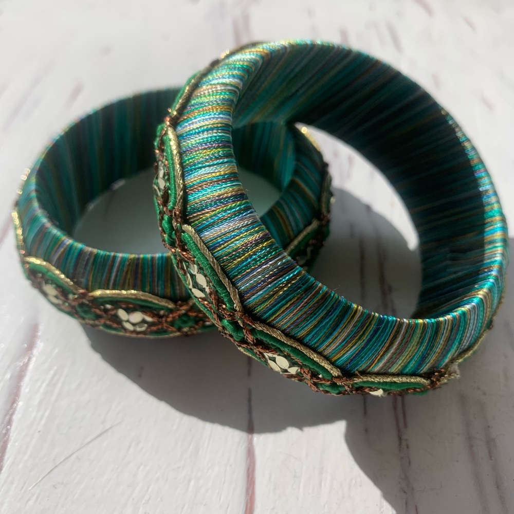 Handmade boho bracelet in shades of green